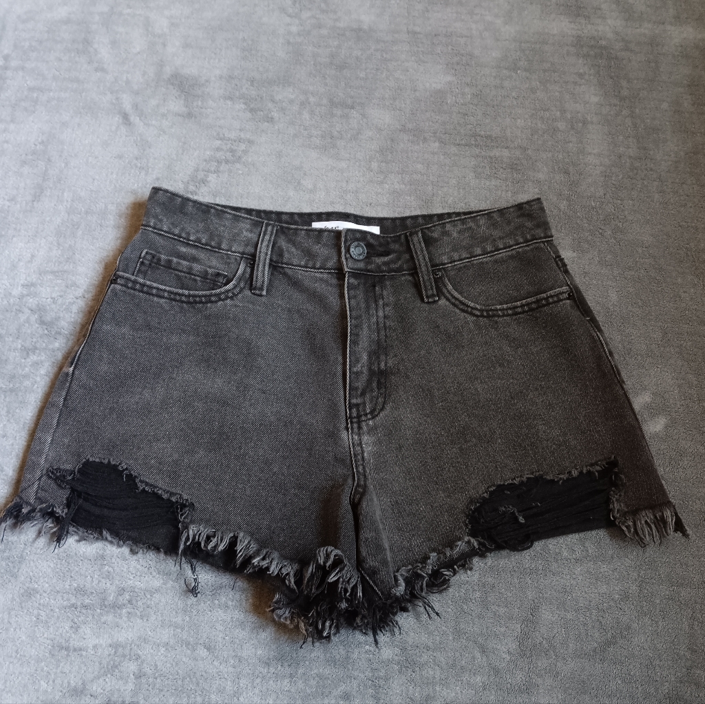 Ymi Festival Shorts 7/28 Frayed Fringe Mini Black Denim Jean Punk Grunge Summer